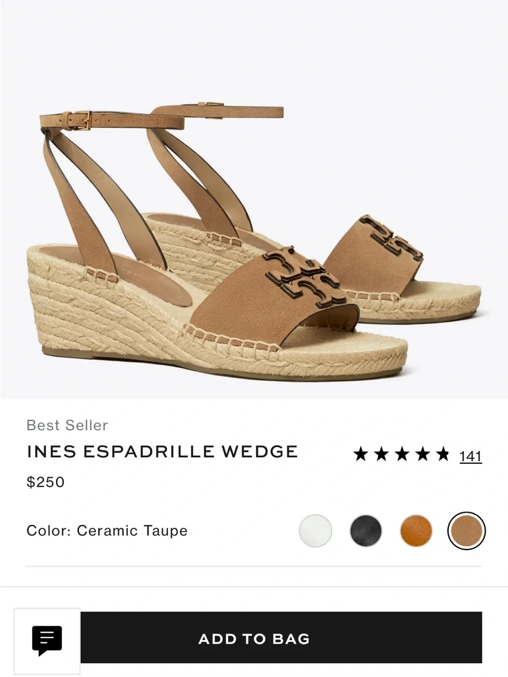 Tory Burch Tan Suede Espadrille Wedge Sandals with Logo Cutout